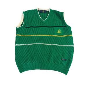 Blarney Castle Designs Sweater Vest Green Knit Ireland Logo Men's Large